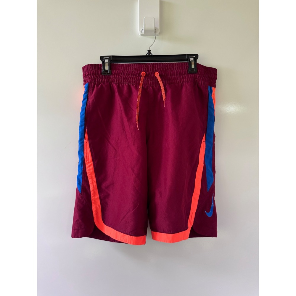 Nike Mens Swim Trunks Burgundy Orange Blue Board Shorts Size S 34 Waist